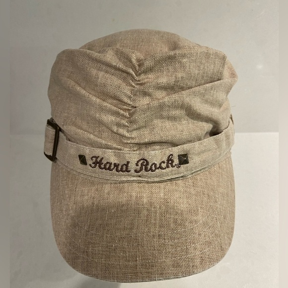 Retro 80s Hard Rock Cafe Tan Canvas Comrade Hat Newsboy Cap One Size - Picture 6 of 9